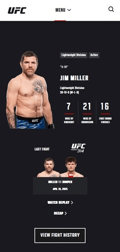 Пример статистики бойца UFC