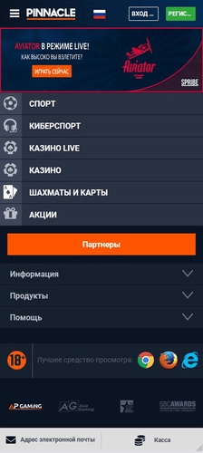 Главная страница сайта Pinnacle