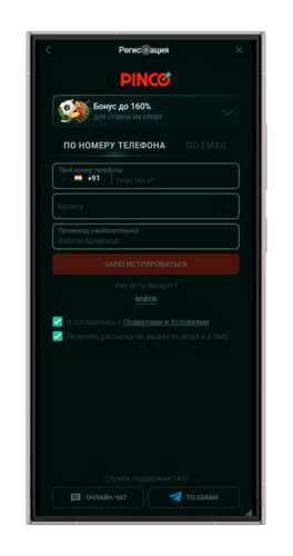 Регистрация в конторе Пинко